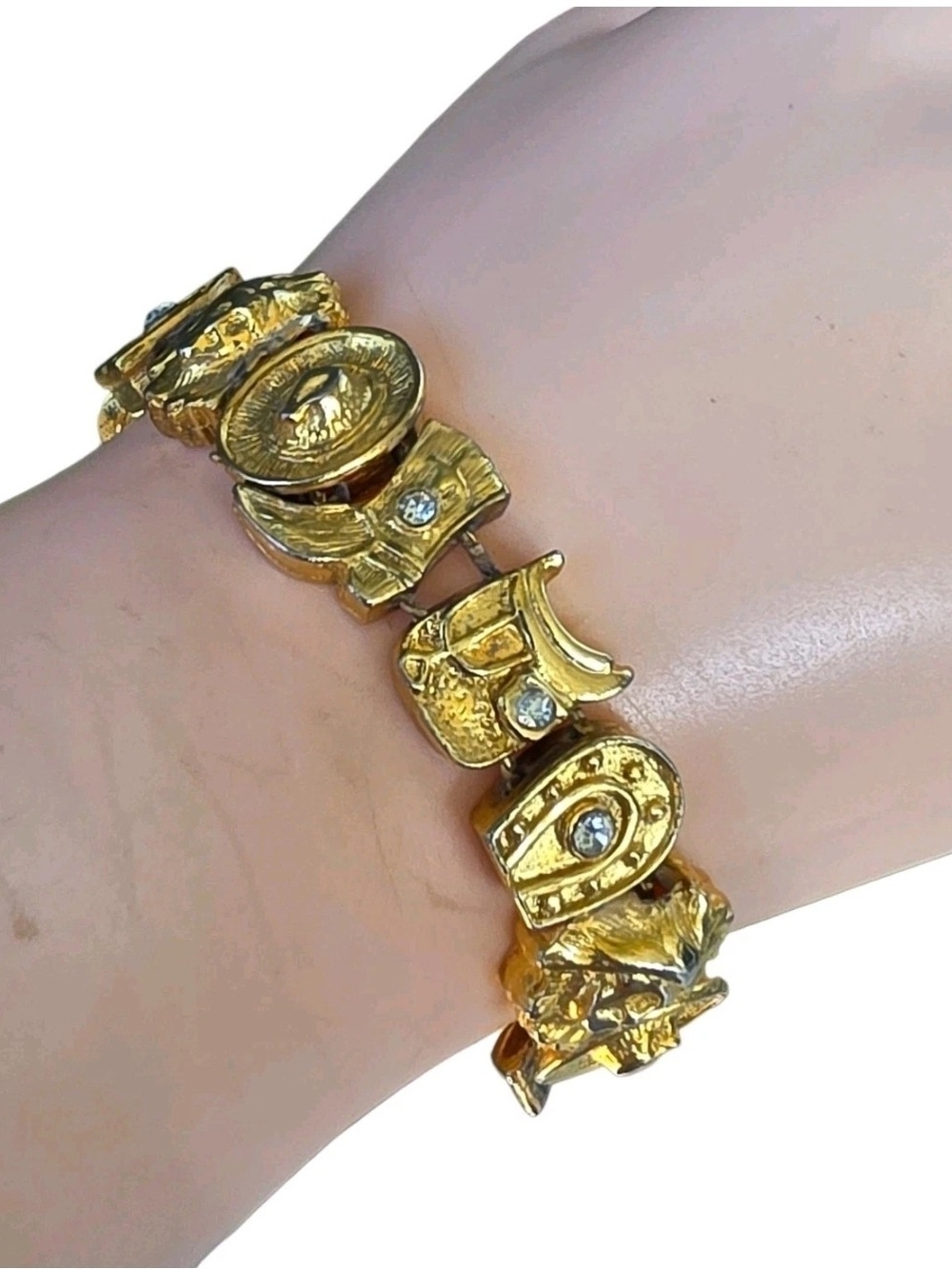 Vintage Western Cowboy Horseshoe Boot Hat Slide Charms Slider Bracelet 7